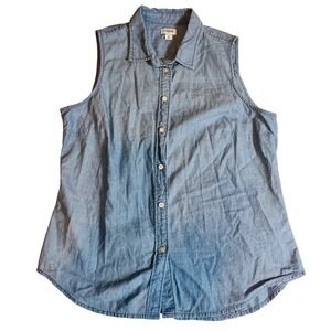 J.Crew Re-Imagined Sleeveless Chambray Shirt Blue Cotton Button Down Womens M